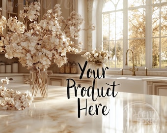 Product Display Mockup, Insert Your Item Background, POD Print on Demand Stock Photo, Boho Candle Display, Cake, Mug, Frame Sell Photo Setup