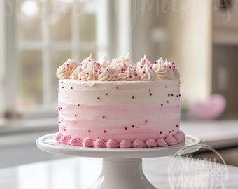 Cake Mockup, Blank White Dessert Mock Up, Custom Cake Topper Design, Pink Love Hearts Cake, Valentines Day Cake Stand, Birthday Cake Mockups