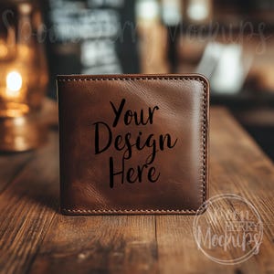 Carteira de couro Mockup, Design Display Sell Photo, Carteira marrom em branco Mock Up, Mockup de carteira, Carteira masculina simples Bill Fold, Couro queimando