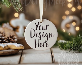 Ornament Mockup, Blank White Mock Up, Instant Digital Download Template, Design Styled Stock Photo, Christmas Tree Decoration, Winter Rustic