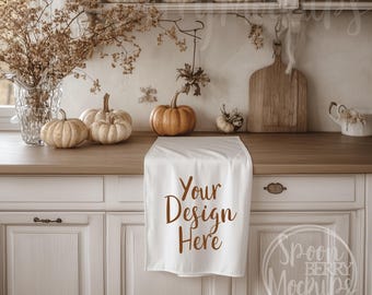 Towel Mockup, Blank White Mock Up, Instant Digital Download Stock Photo Vinyl Sublimation POD, Thanksgiving Tea Napkin Kitchen Autumn Guest