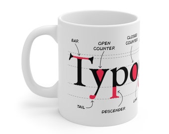 Typography Letter Anatomy Mug. Gift for UI designer and art directors. UI gift. Font or Typeface gift idea. Graphic designer mug.