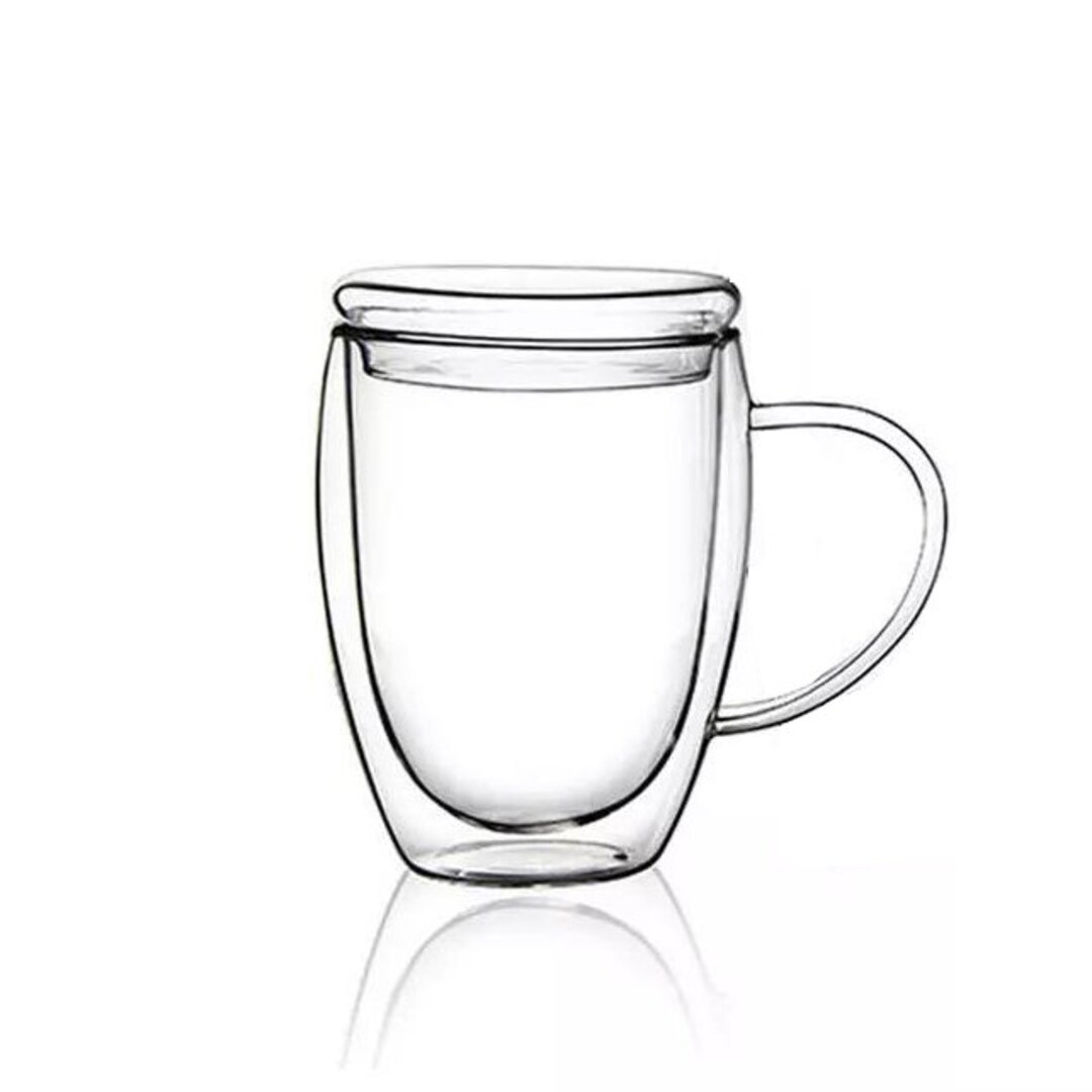 Double Wall Glass Mug With Lid and Handle Etsy