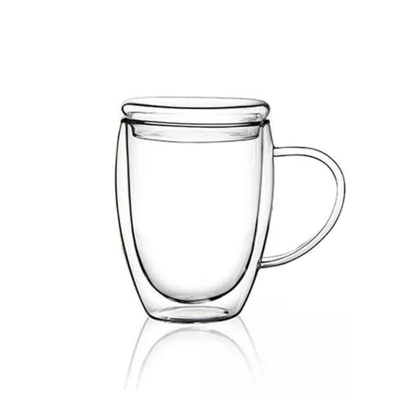Double Wall Glass Mug With Lid and Handle Etsy