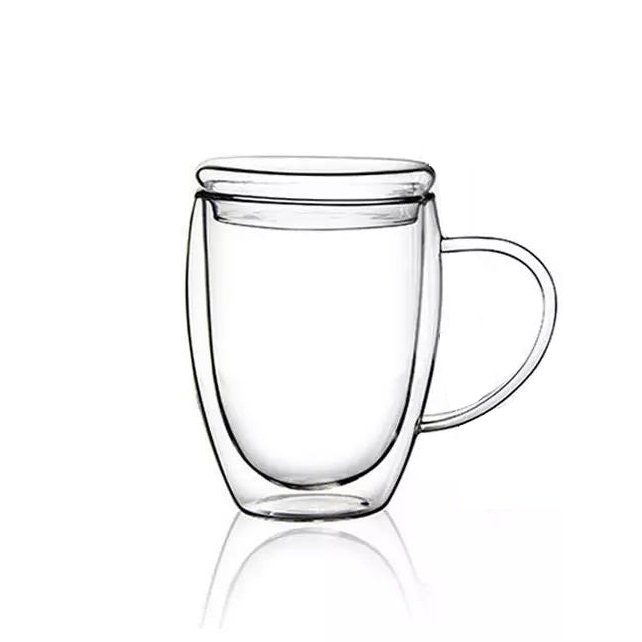 Double Wall Glass Mug With Lid and Handle Etsy