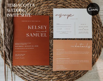 Terracotta Wedding Invitation, Boho Wedding Invite, Invitation Suite, Canva Wedding Invitation, Editable Wedding Invite, Instant Download