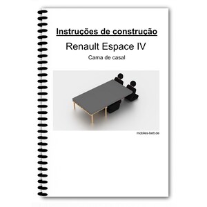May include: A spiral-bound instruction manual with the title "Instruções de construção" and "Renault Espace IV". The image shows a gray bed with two black figures. The website "mobiles-bett.de" is visible.