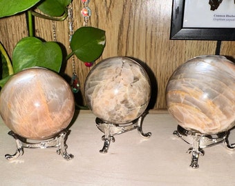 FLASHY Peach Moonstone Spheres | Crystal Home Decor | Stands Not Included