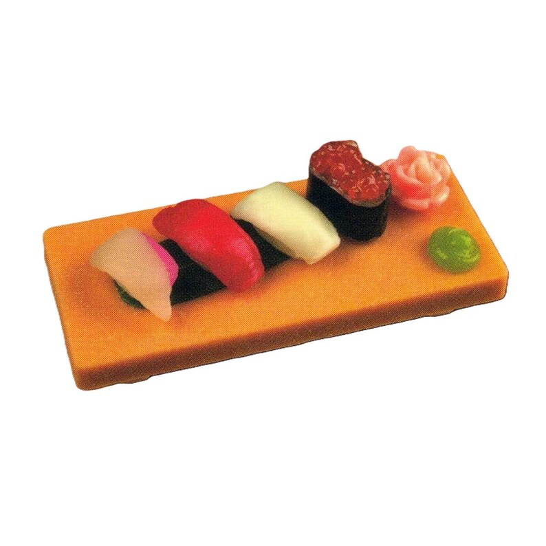 4 Sushi on a wooden stand