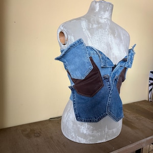 Black Denim Pocket Corset, Denim top, Black and Gray Jean Bustier, Perfect Summer Crop Top