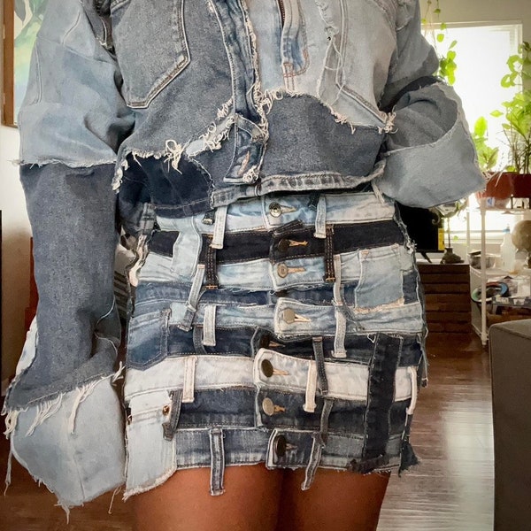 Denim Buckle Skirt, Handmade Blue Jean Skirt with straps, Denim Buckle waistband skirt, Blue Jean Summer Skirt