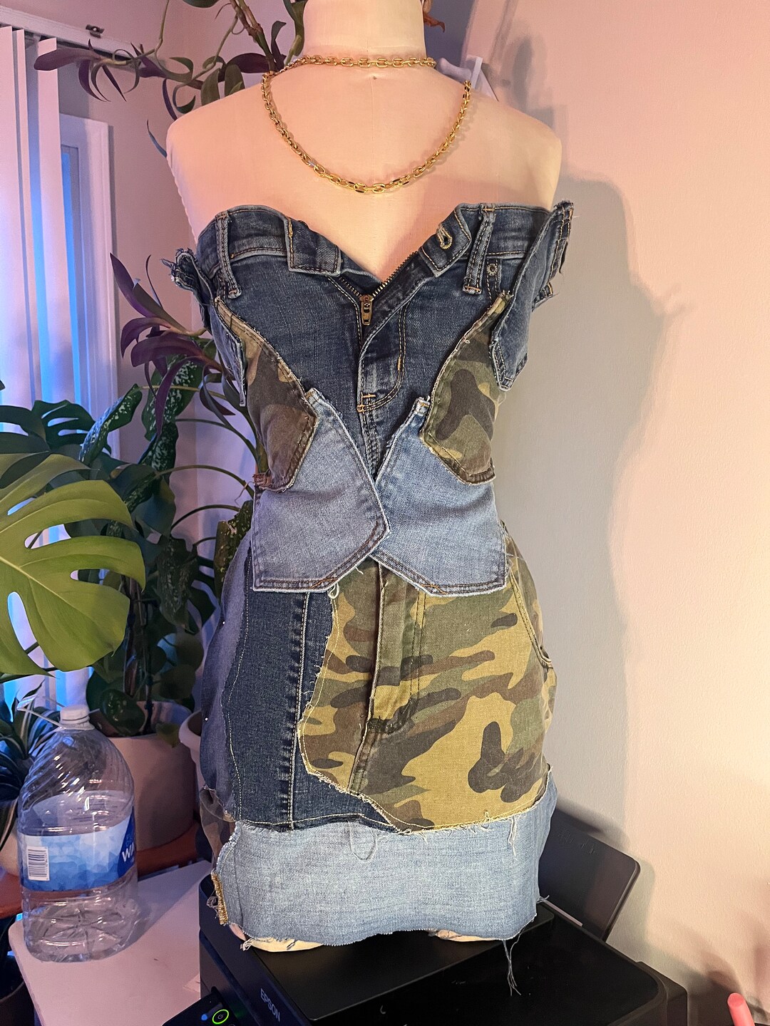 Denim Skirt Set Army Fatigue Set Reworked Corset and Skirt Etsy