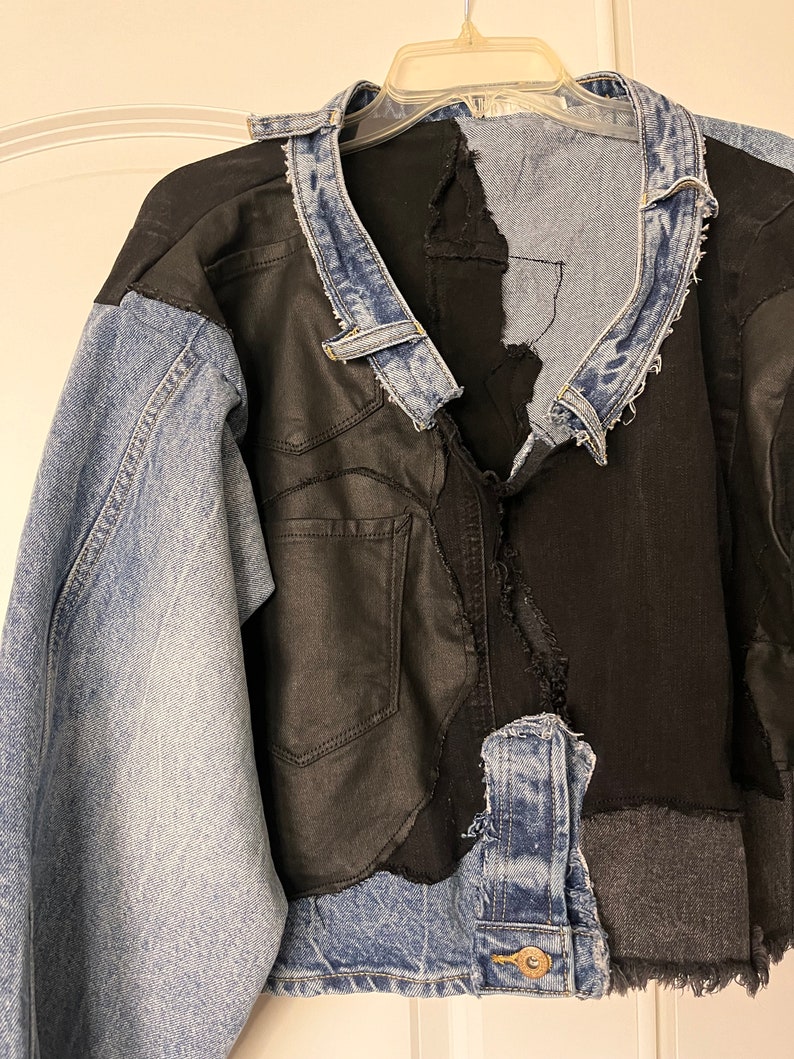 Reworked Denim Jacket, Scrap Jacket, Denim Patchwork Lightweight Jacket ...