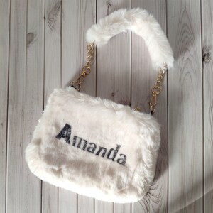 Personalisierte Handtasche Frauen Weihnachtsgeschenk Benutzerdefinierte Schultertasche Plüsch Handtasche für Frauen Valentines Geschenk für Lady Handtasche Custom Name Geschenke