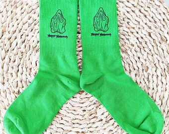 Custom Spooky Ghost Socks Gift for Halloween Funny Dress Up