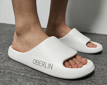 Custom Name Slippers with Side Print for Couples Lightweight White Slides for Home, Shower, Beach & Pool Slipper Personalized Gifts