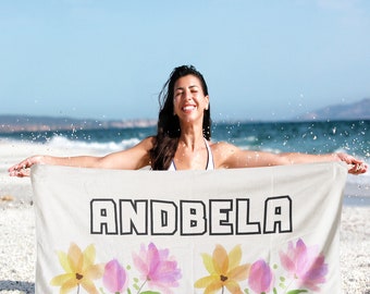 Personalized Name Flowers Beach Towels, Custom Soft Towels for Women, Towels Gift, Bath Towels, Family Towels, Housewarming Gift