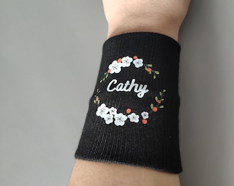 Personalized Wristband Sweatbands Set of 2, Custom Flower Sports Wrist Sweatband, Sports Lover Gift