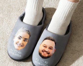 Custom Photo Slippers for Couples Personalized Face Winter Slippers Cozy Valentine’s Day Gift Wedding