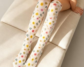 Floral Over-the-Knee Socks for Women, Thigh-High Girls’ Flower, Christmas Gift Lady