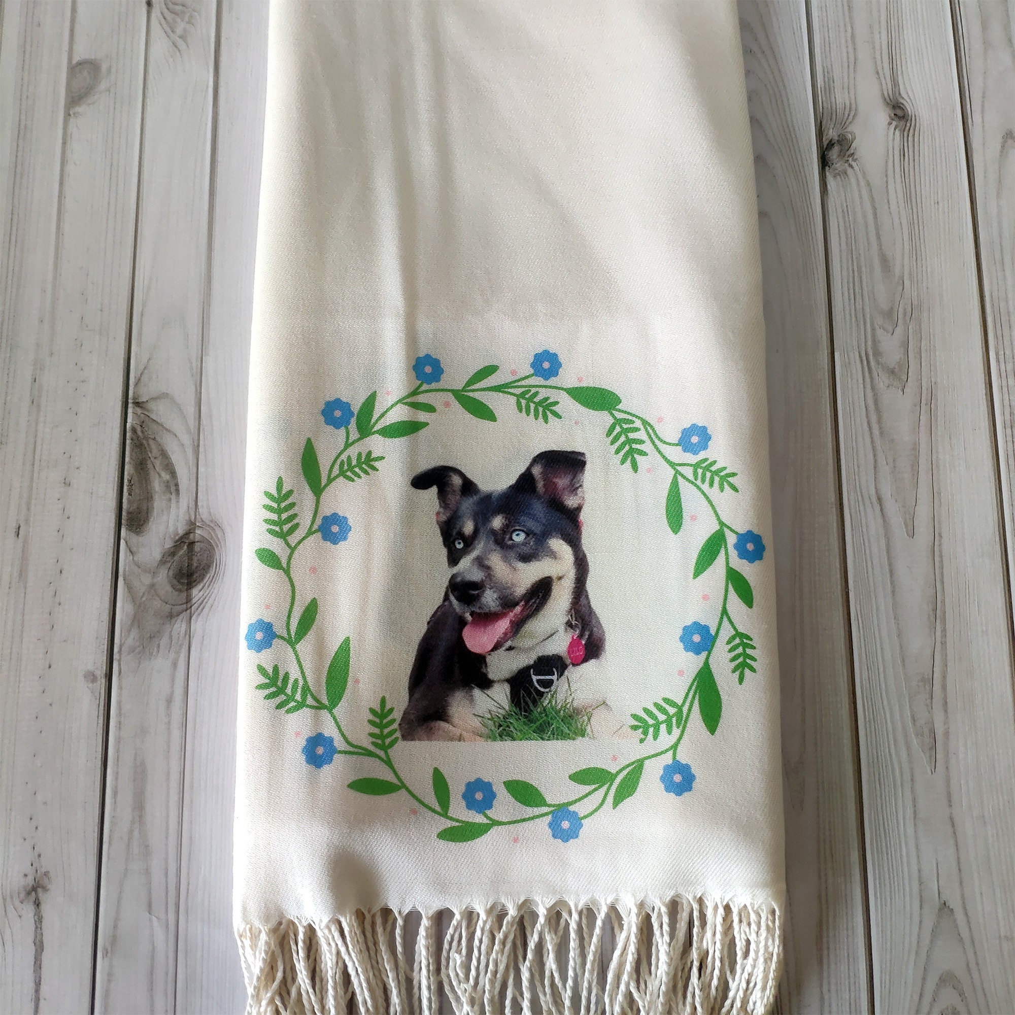 Custom Photo Scarf Gift, Personalized Picture Flower Scarf, Pets Lover