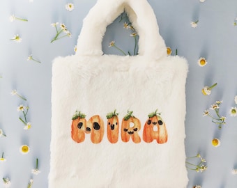 Personalized Halloween Trick or Treat Bag for Kids, Custom Name Candy Plush Tote Gift