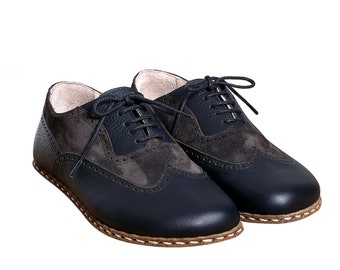 Men Barefoot BLACK OXFORD Shoes, Black Leather Shoes, Handmade, Men Makosen, Turkish shoes, All leather, Zero Drop, Wide Toe Box