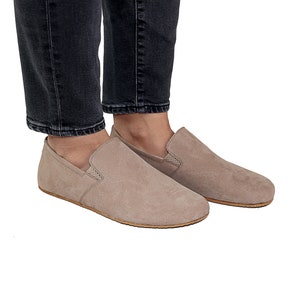 Women Barefoot CREAM SLIP-ON Nubuck Leather Shoes, barefoot shoes, Wide Toe Box, Handmade, feelground shoes, Zero Drop, Comfotable Shoes