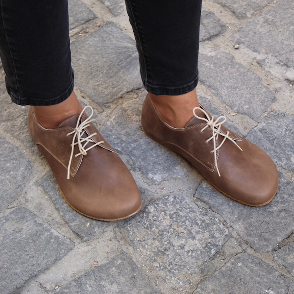 FEMMES Zero Drop Oxford Barefoot SAND CRAZY Chaussures faites à la main en cuir, confortables, semelle extérieure en caoutchouc de 5 mm à enfiler, colorées