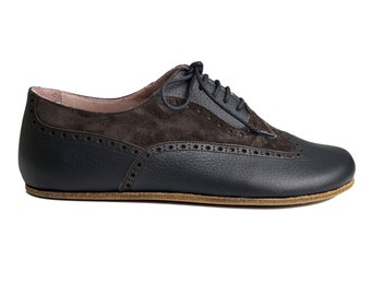 Männer Barfuß Schwarz Oxford, Männer Mokassın, Zero Drop, Grundschuhe, Bunte Schuhe, Organıc Schuhe, Alles Leder, Schnürschuhe Oxford