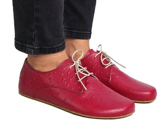 FRAUEN Zero Drop Oxford Barfuß FUCHSIA OSTRIC strukturierte Leder handgefertigte Schuhe, bequem, Slip-On 5mm Gummilaufsohle, bunt