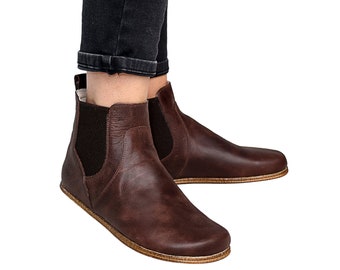 Women Barefoot BROWN CHELSEA Boot Brown Crazy, Women Barefoot Boots, Flexible Wide Toe, Handmade Boots, Boot For Winter, minimalist chelsea