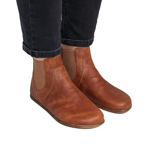 Dames blootsvoets TAN CHELSEA-laars Tan Crazy, dames blootsvoetslaarzen, flexibele brede neus, handgemaakte laarzen, laars voor de winter, minimalistische Chelsea