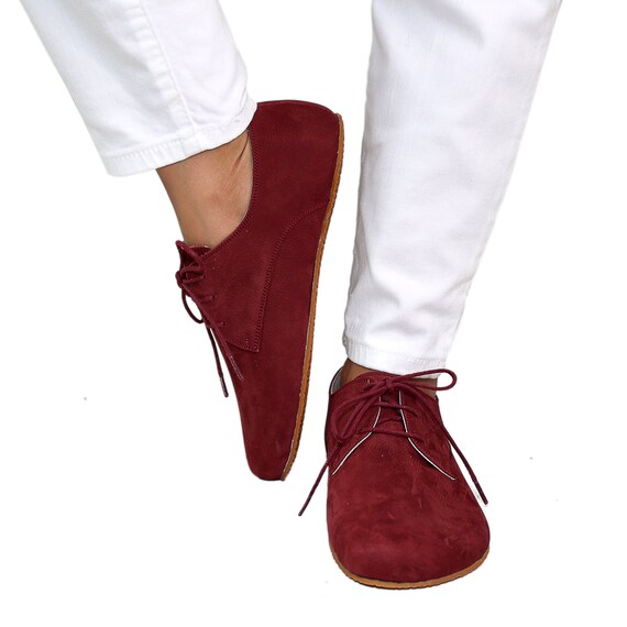 Buy WOMEN Zero Drop Oxford Barefoot BURGUNDY NUBUCK Leather