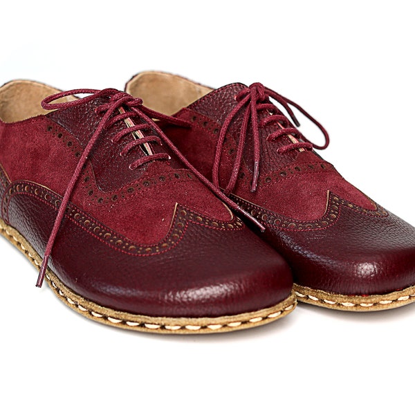 Women BURGUNDY OXFORD Shoes, Handmade, Wide Toe Box, Burgundy Leather Shoes, Women Makosen, Turkish shoes, Zero Drop, Wide Toe Box