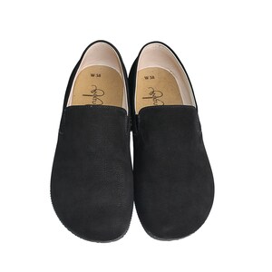 Women Barefoot BLACK SLIP-ON Leather Shoes, barefoot shoes, Wide Toe Box, yemeni, Handmade, feelground shoes, Zero Drop, Comfotable Shoes image 5