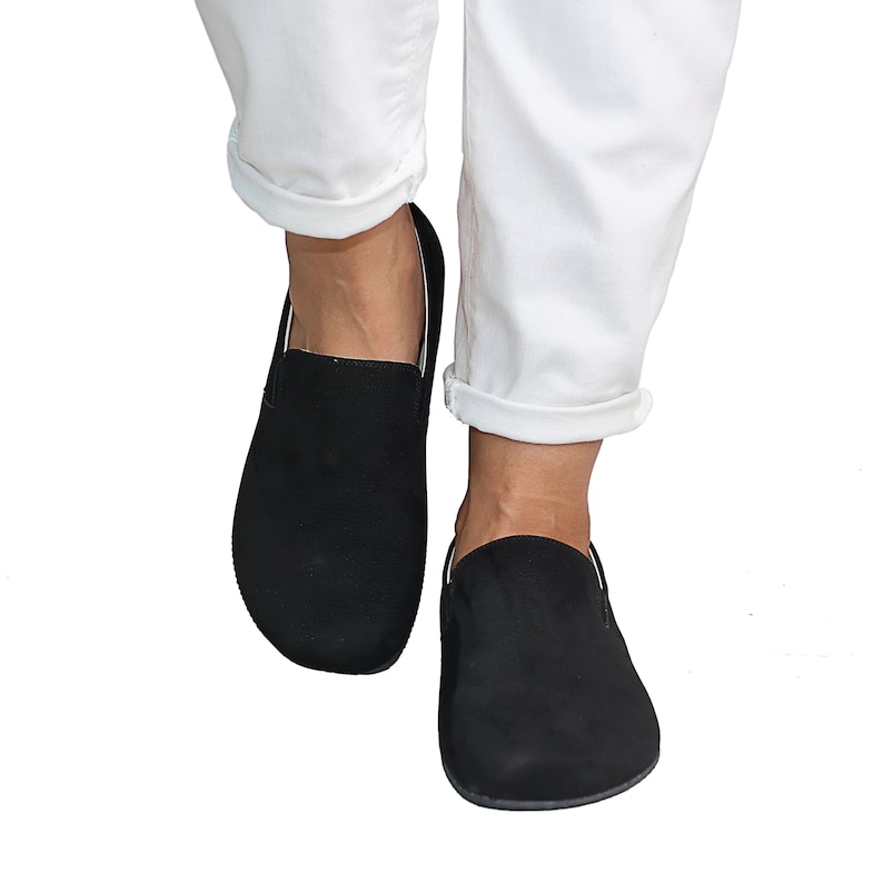 Women Barefoot BLACK SLIP-ON Leather Shoes, barefoot shoes, Wide Toe Box, yemeni, Handmade, feelground shoes, Zero Drop, Comfotable Shoes image 2