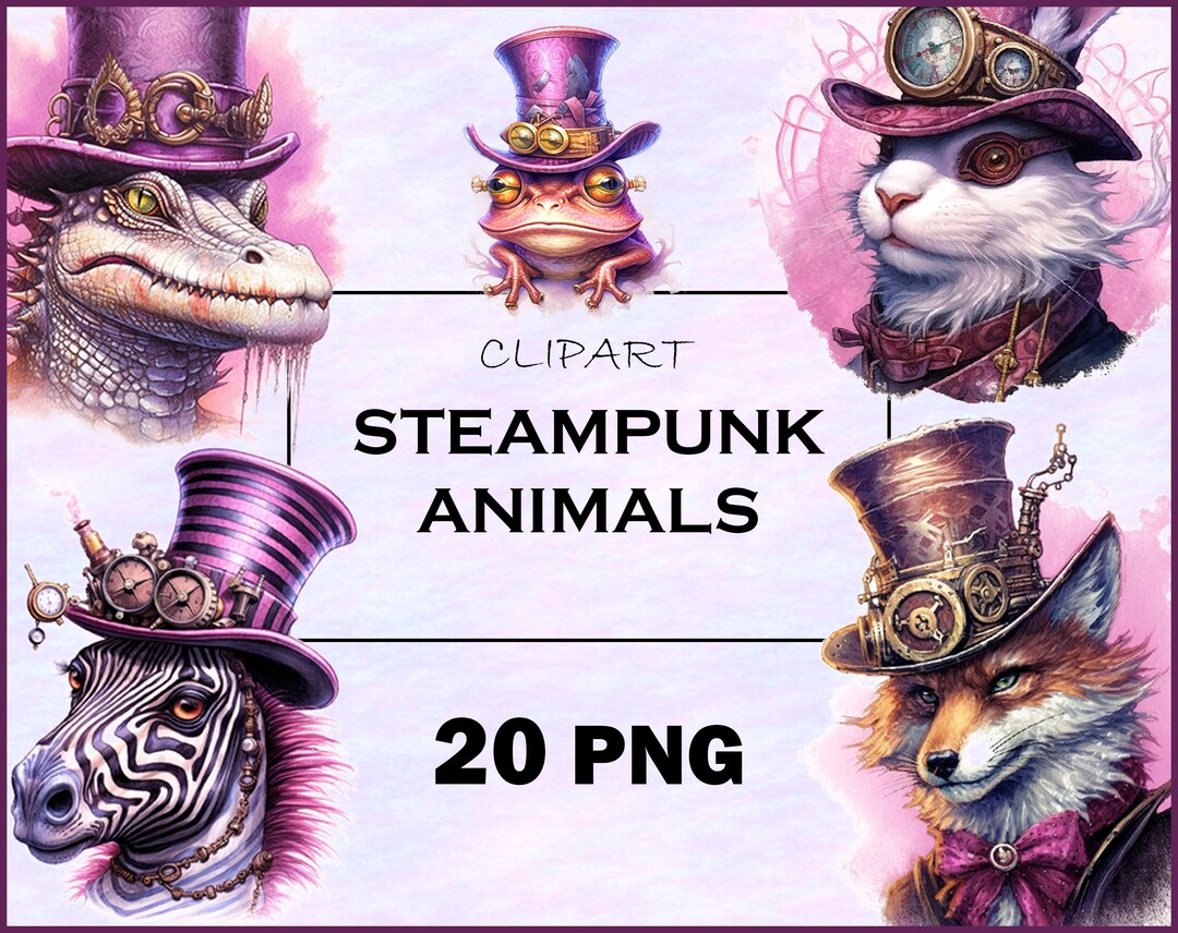 Steampunk Animals Clipart, Watercolor Steampunk PNG, Colorful Gothic ...