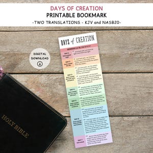 Genesis 1 Bookmark, Days of Creation Printable Bookmark, 7 Days of Creation Genesis, Creation Story, Genesis Creations, Bible Creations