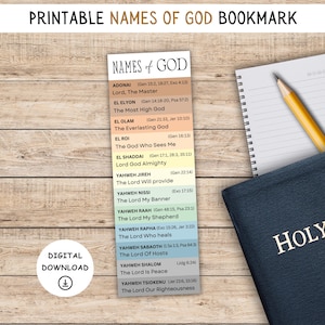 Names of God bookmark, Printable Bible bookmark, Names of God printable, Names and attributes of God, Bible study tools, Bible study gifts