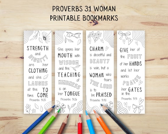 Proverbs 31 Bookmark, Proverbs 31 Woman Bible Study, Mother's Day Scripture cards, Scripture Bookmarks to Color, Mother's Day Coloring Card