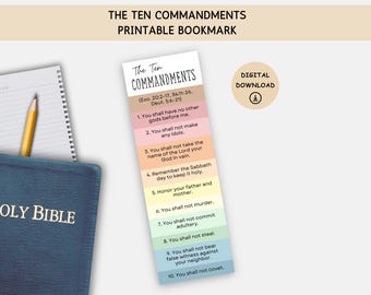 The Ten Commandments, Ten Commandments Printable Bookmark, Ten Commandments, Exodus 20, Bible Study Bookmark, Christian Bookmark Printable