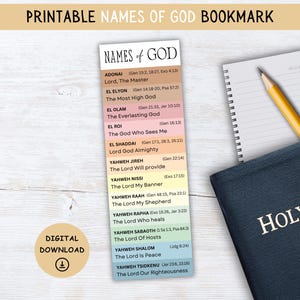 Names of God bookmark, Names and Attributes of God, Printable Bible bookmark, Bible study gifts, Bible Bookmarks for women