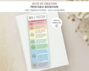 7 Days of Creation Genesis, Days of Creation Printable, Genesis Creations, Genesis 1 Bookmark, Printable Days of Creation Bookmark