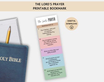 The Lord's Prayer Bookmark, Prayer Bookmark, The Lords Prayer Print, Matthew 6:9-13, Bible Study Bookmark, Christian Bookmark Printable