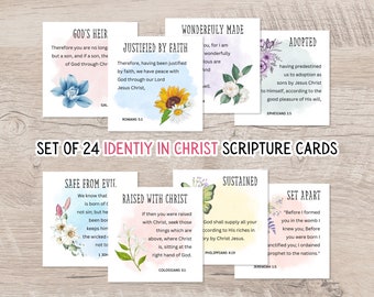 24 Identity in Christ cards printable, Christian affirmation cards digital, Scripture cards for women, 24 Bible verse cards printable,