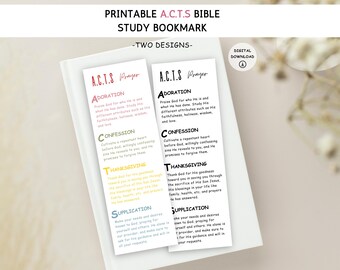 Marque-page de prière Acts, guide de prière utilisant la méthode ACTS, signet de prière imprimable, étude de la Bible des Actes, signet de prière chrétienne