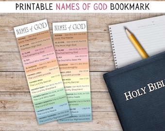 Names of God bookmark, Names and Attributes of God, Printable Bible bookmark, Bible study gifts , Bible Bookmarks for women