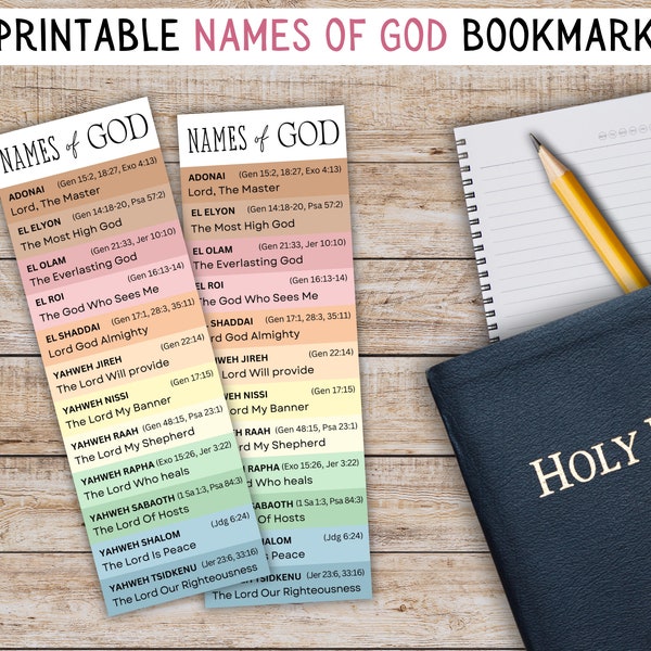 Names of God bookmark, Names and Attributes of God, Printable Bible bookmark, Bible study gifts , Bible Bookmarks for women