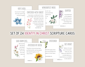 24 Identity in Christ cards printable, Bible Verse Memory Cards, Bible verse cards for women, 24 Scripture cards printable,